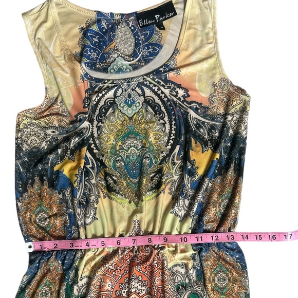 Ellen Parker Sleeveless Multicolored Round Neck Boho Cinch Waist Dress Size S - Picture 5 of 7
